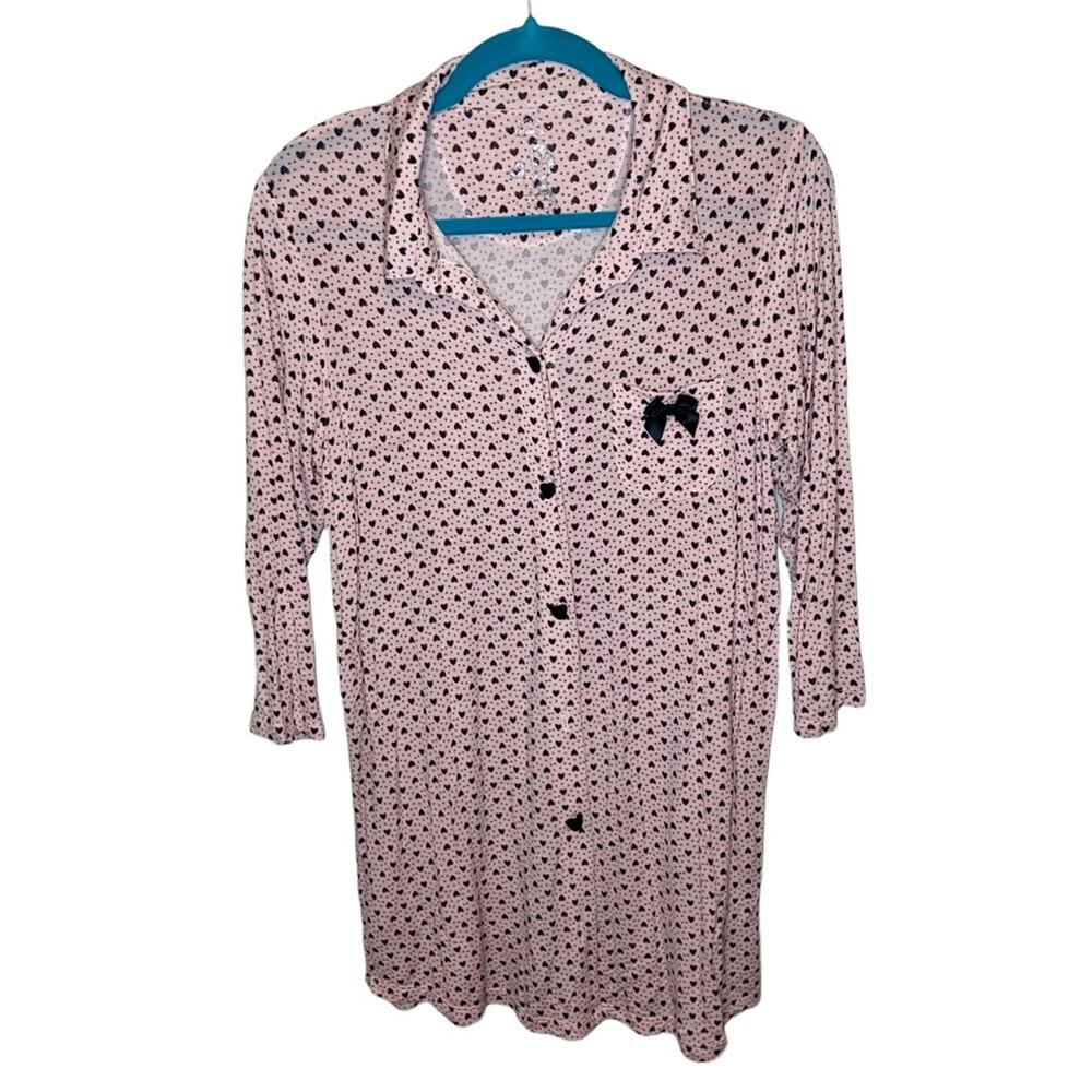 Betsey Johnson Heart Print Pajama Sleep Dress Lounge Shirt Small